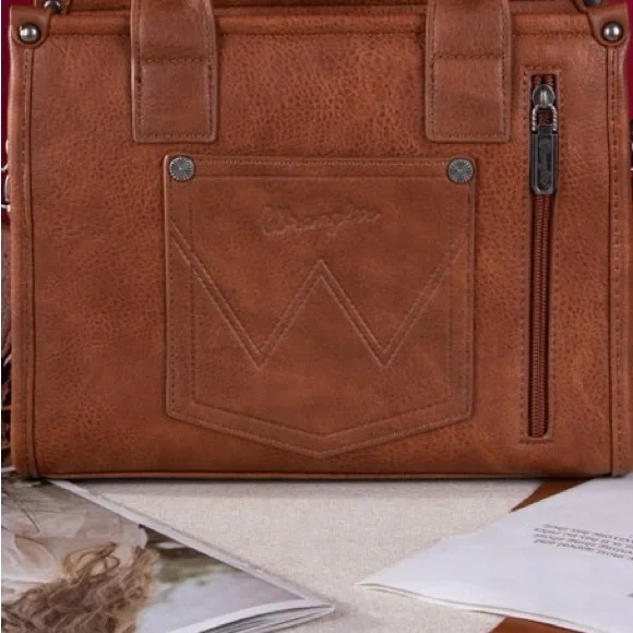 Wrangler Tan Leather Satchel Conceal Carry - Picture 2 of 10